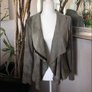 LIVE A LITTLE Grey Faux Suede Waterfall Jacket MED
